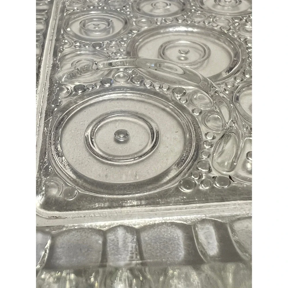 Vintage Glass Serving Tray Bubble Circle Pattern Handled Relish Vanity Display